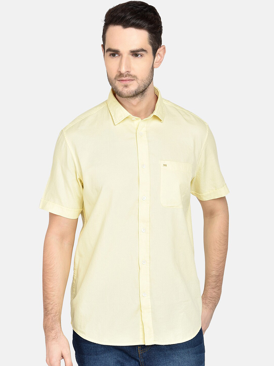 Buy Basics Men Yellow Slim Fit Solid Casual Shirt Shirts for Men