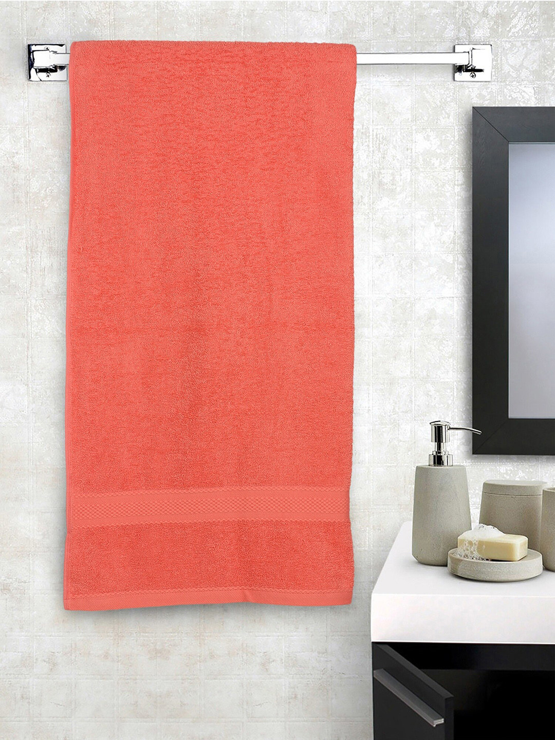 Buy Raymond Home Unisex Coral Orange Solid 450 GSM Bath Towel Bath