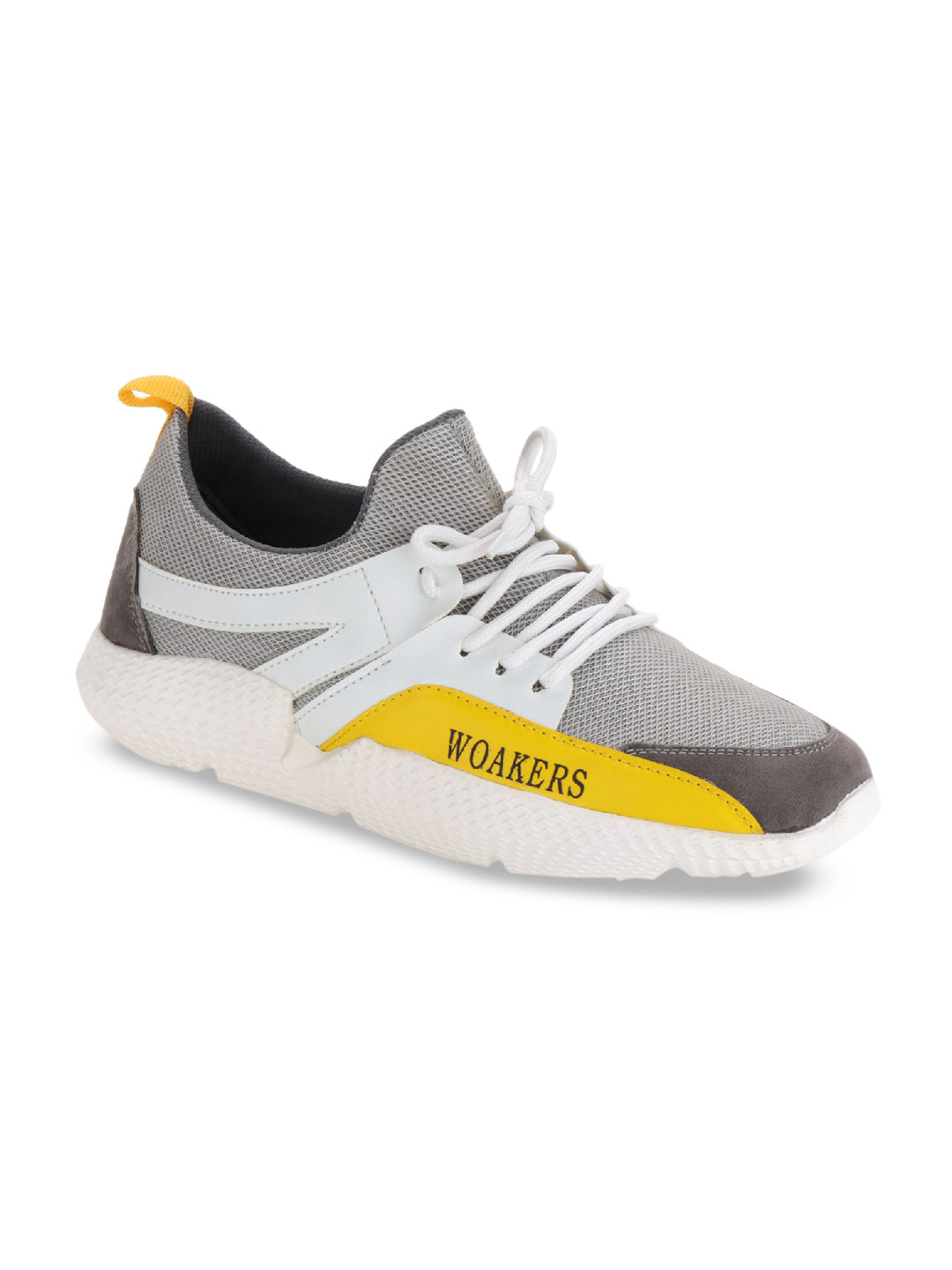 Buy Woakers Men Grey & Yellow Colourblocked Sneakers Casual Shoes for