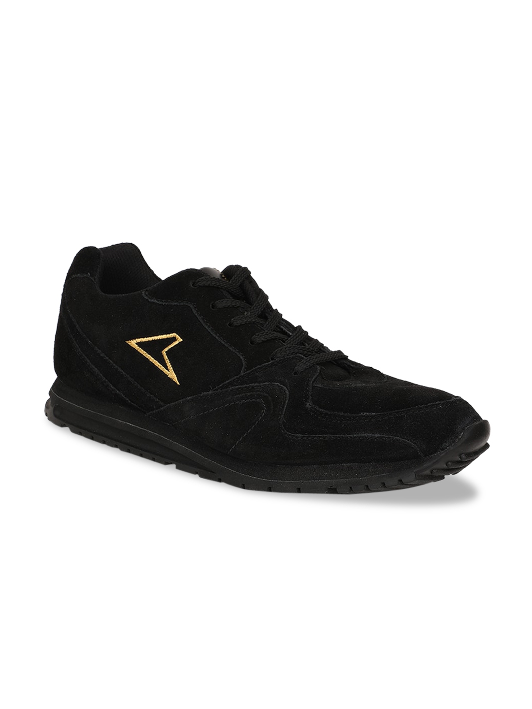 power men black textile running shoes