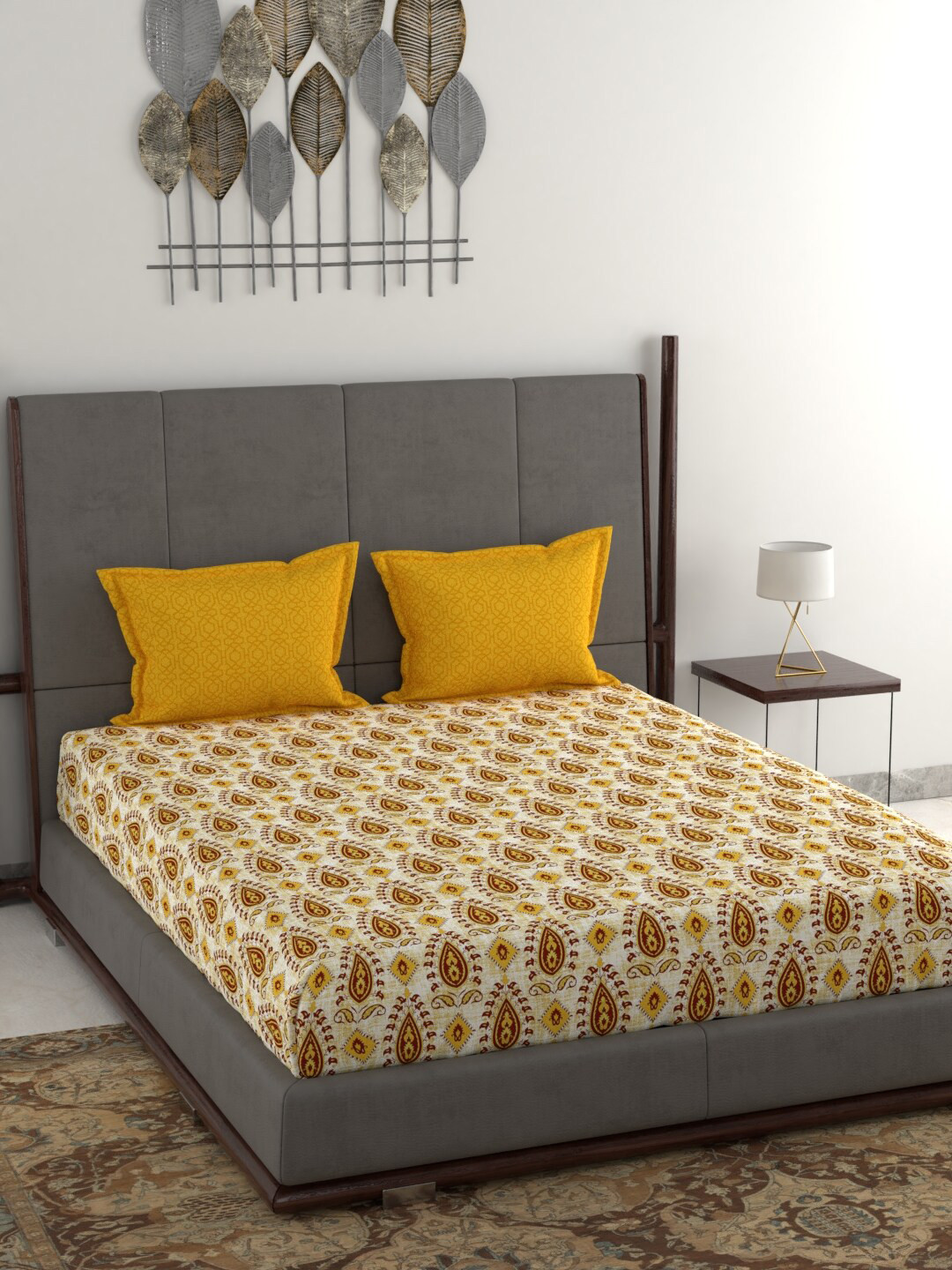 Buy Trident Yellow & Maroon Ethnic Motifs 144 TC Cotton 1 Queen