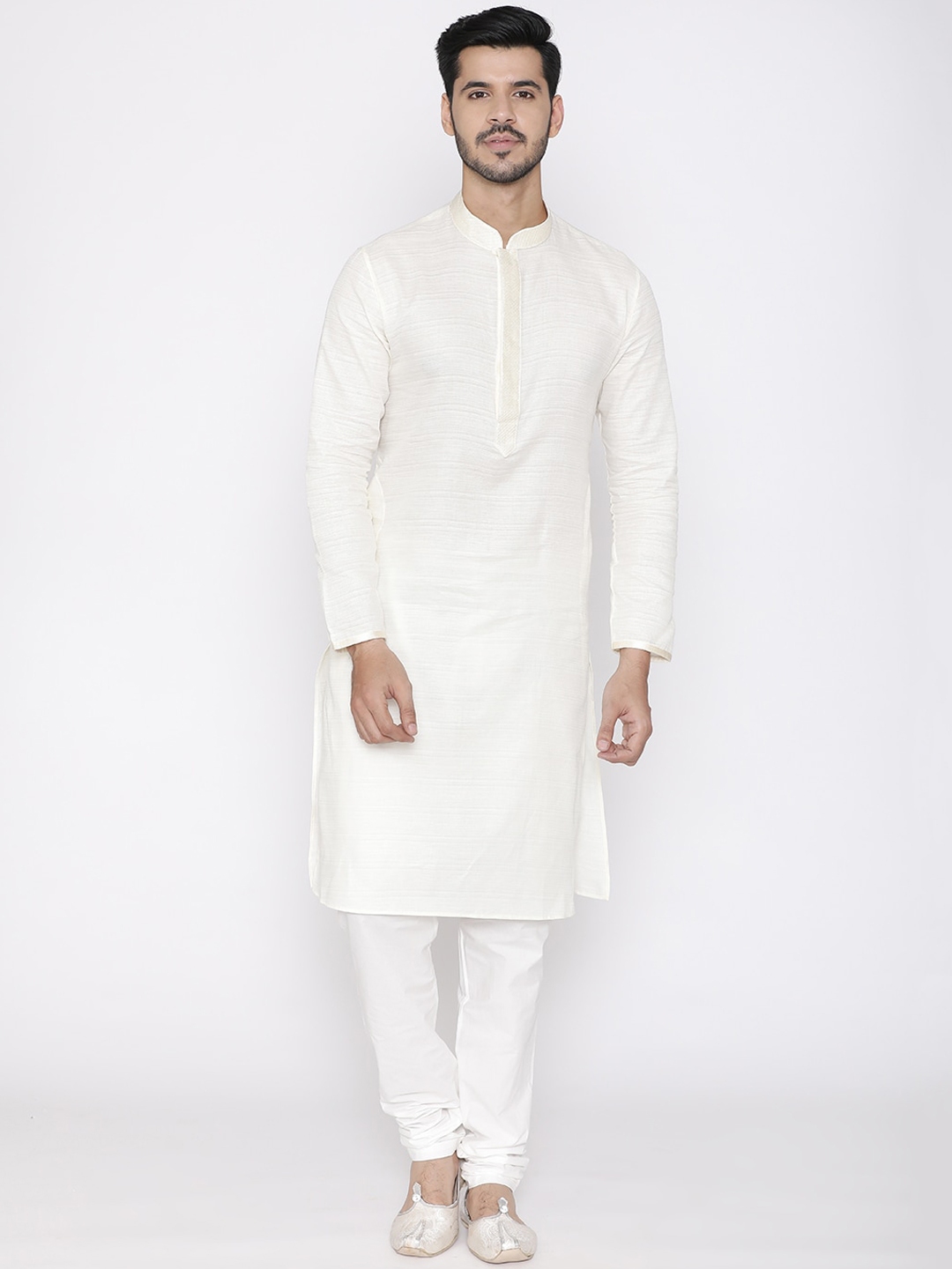 Buy Manyavar Men White Solid Kurta With Pyjamas - Kurta Sets for Men ...