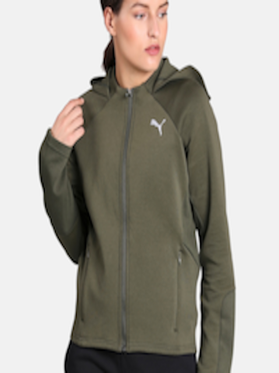 Buy Puma Women Green Solid Evostripe Full Zip Hoodie - Jackets for ...