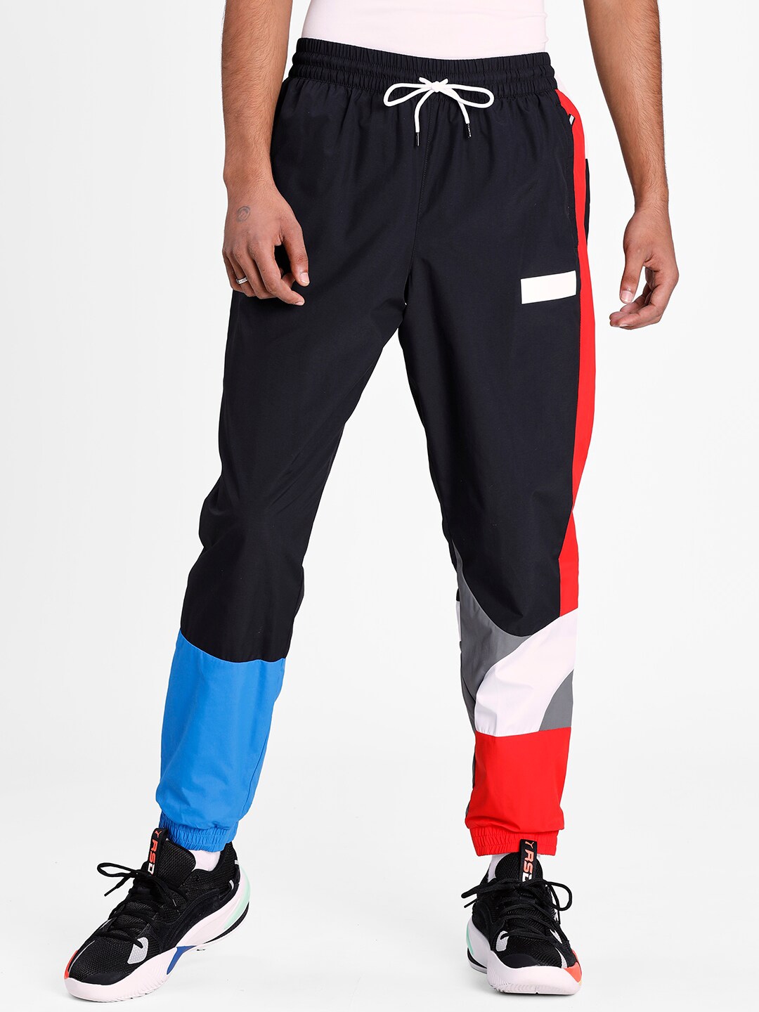 Buy PUMA Hoops Men Black & Blue Formstrip Woven Basketball Pants ...