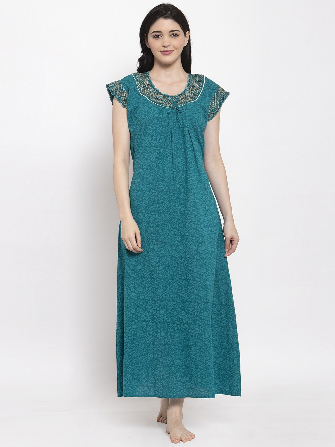 Buy Secret Wish Turquoise Blue Printed Nightdress Nightdress for