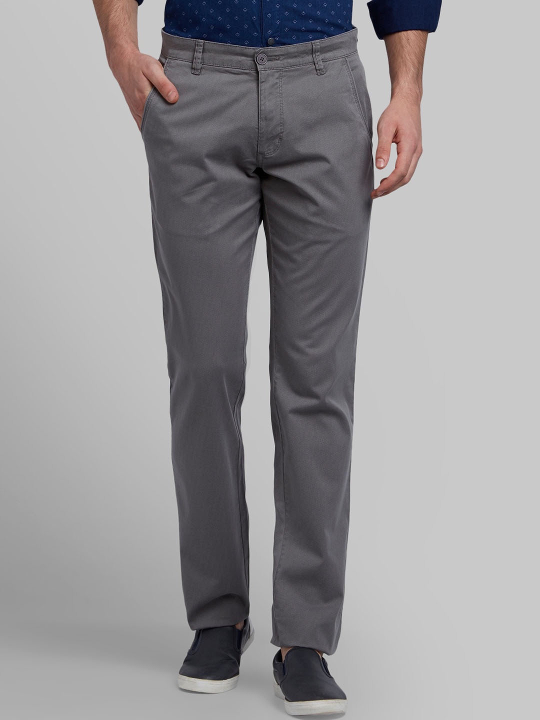Buy Parx Men Grey Tapered Fit Solid Regular Trousers - Trousers for Men ...