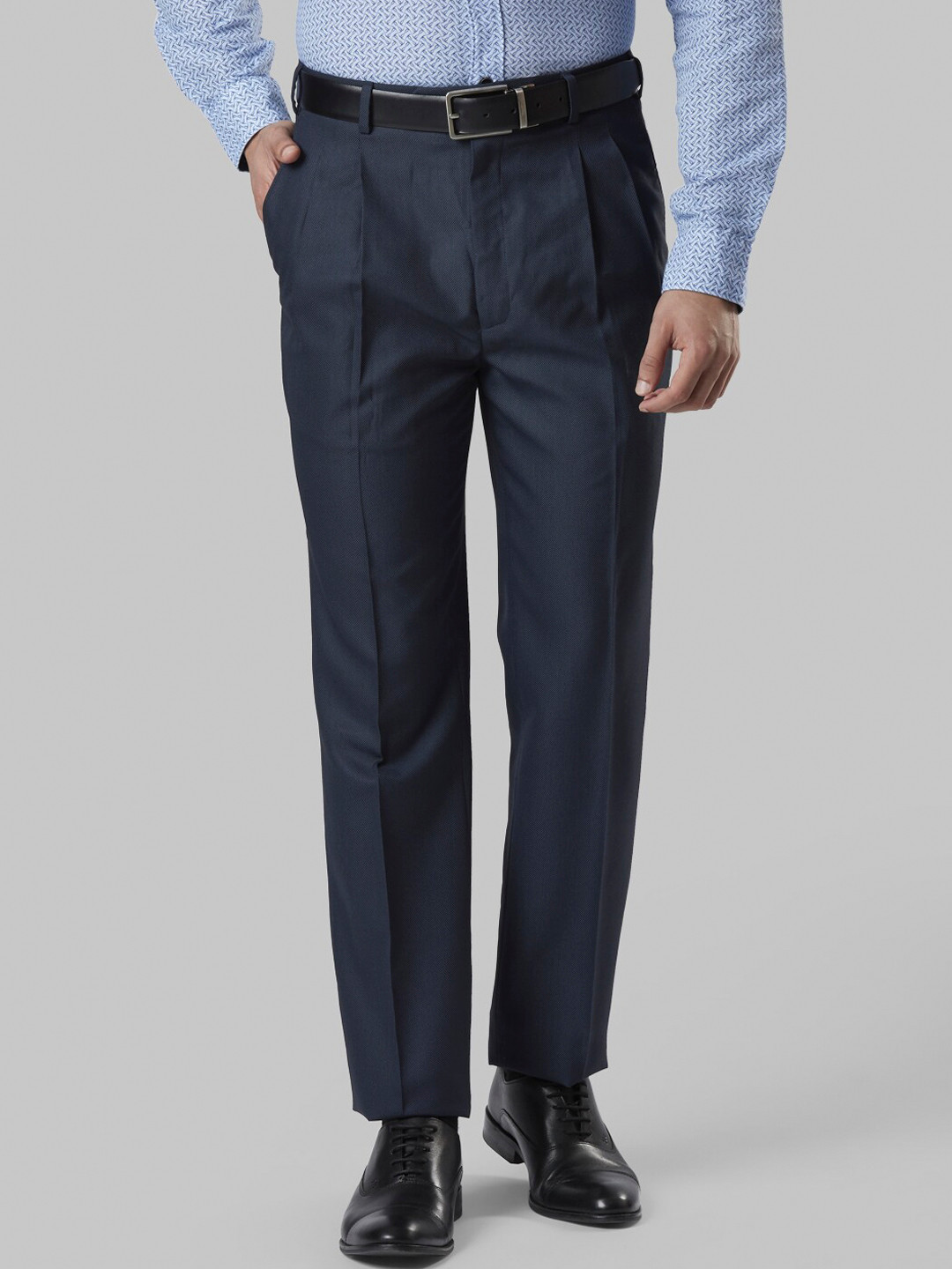Buy Raymond Men Blue Regular Fit Solid Formal Trousers - Trousers for ...