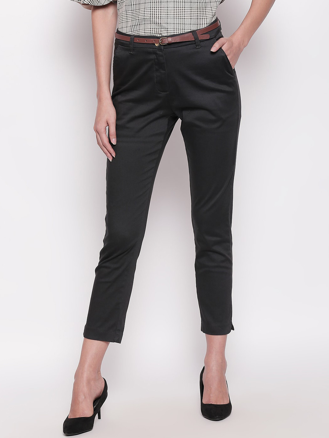 Buy Annabelle By Pantaloons Women Grey Slim Fit Solid Formal Trousers