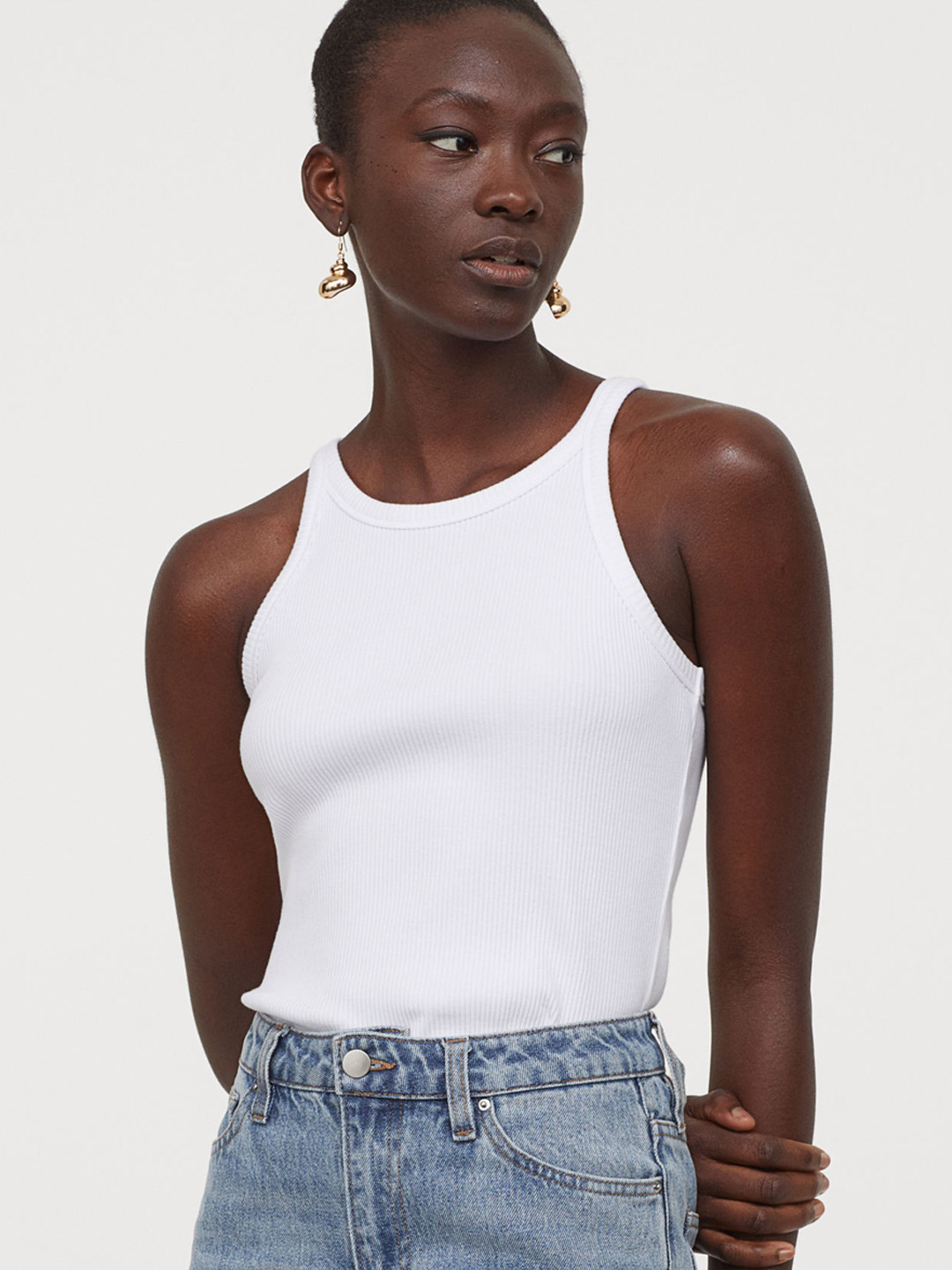 Buy H&M Women White Solid Ribbed Vest Top Tops for Women 12583026