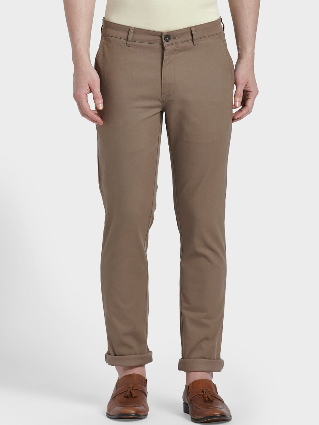 Buy ColorPlus Men Khaki Regular Fit Solid Chinos - Trousers for Men ...