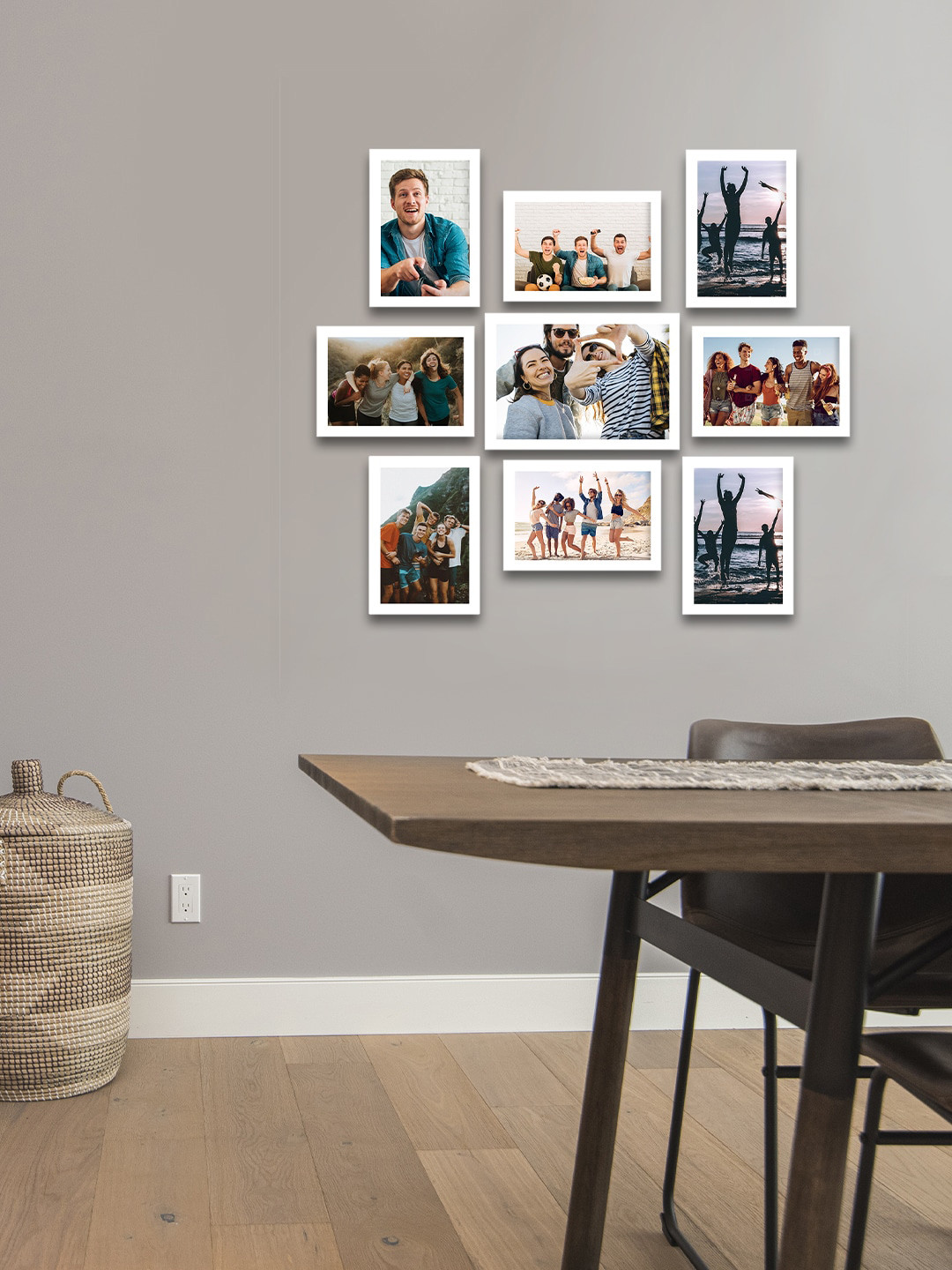 Buy ECraftIndia Set Of 9 White Solid Memory Wall Collage Photo Frames