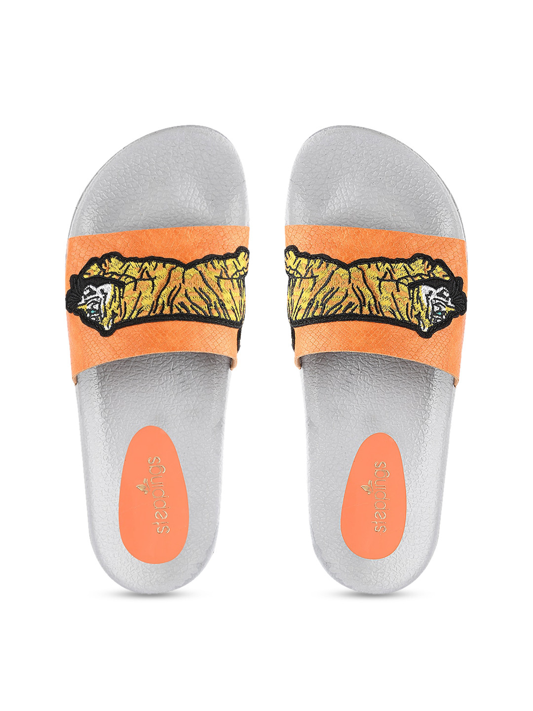 Buy STEPpings Women Orange Embellished Sliders - Flip Flops for Women 12794448 | Myntra