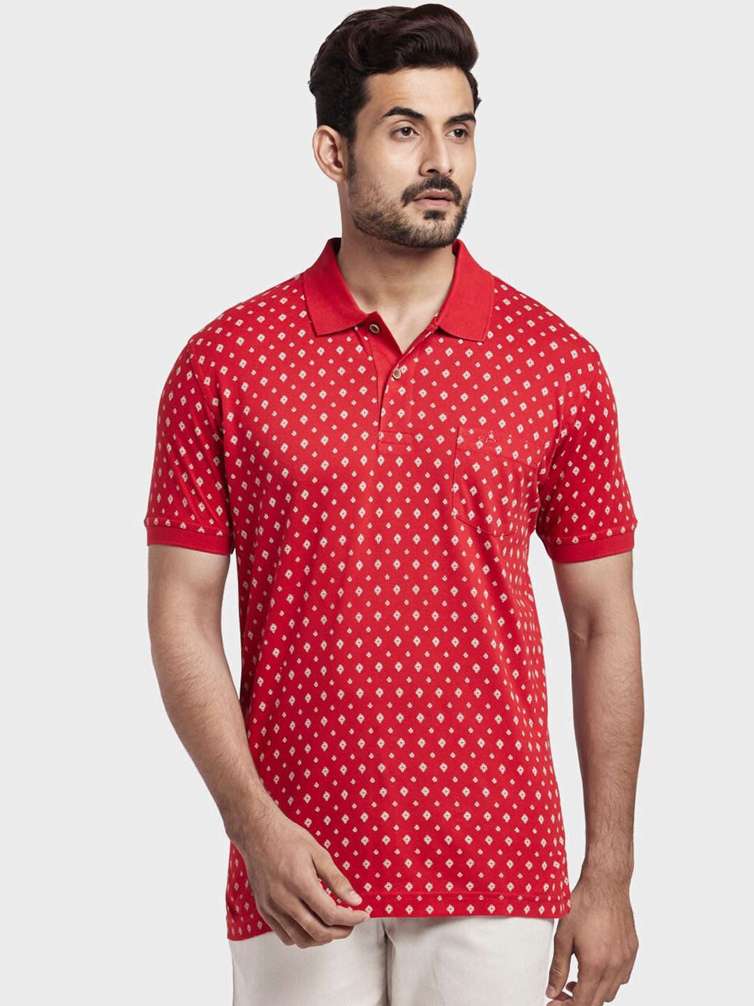 Mens long sleeve red polo shirt with white collar Outlet