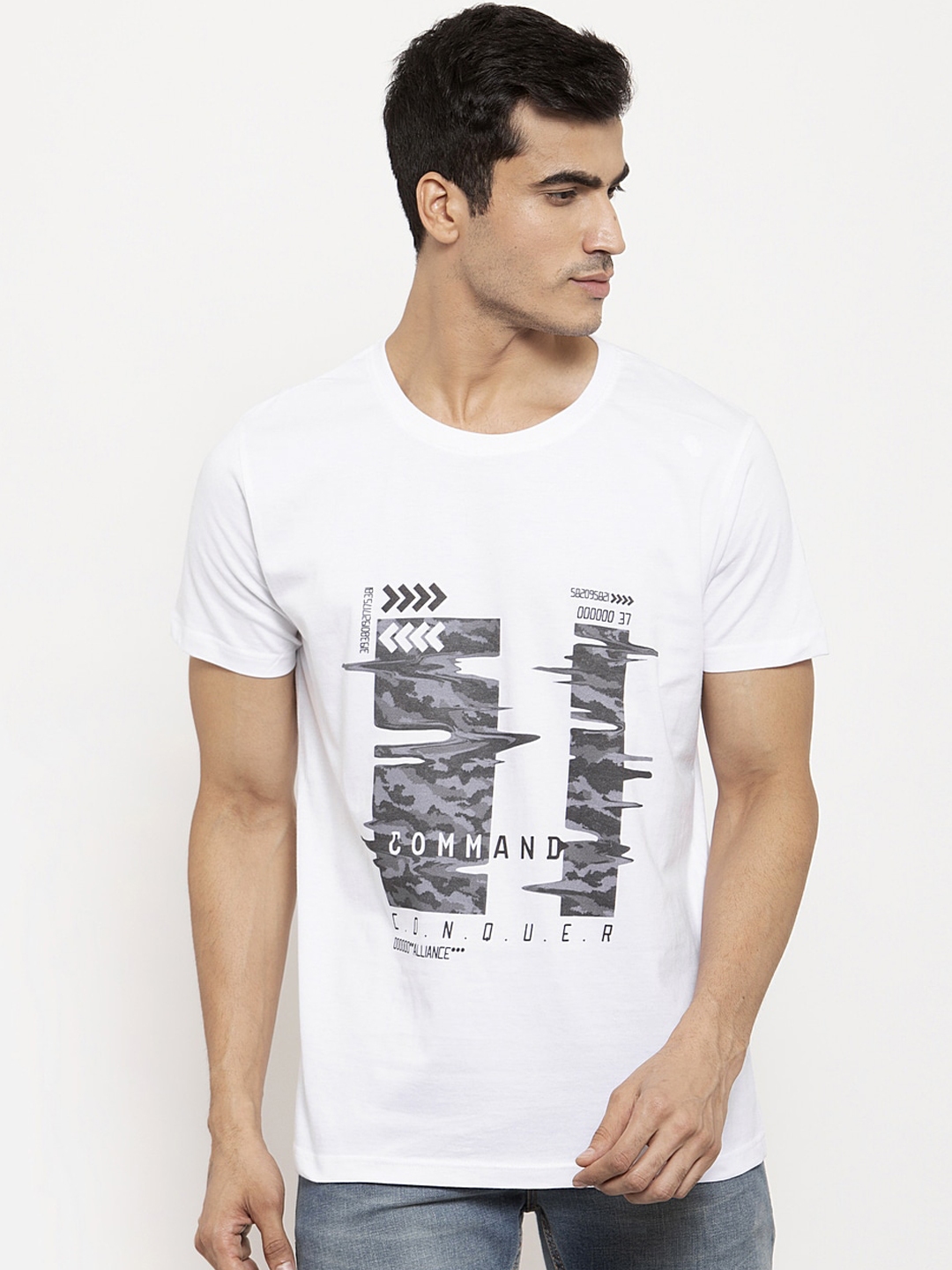 Buy Hue Men Men White Printed Round Neck T Shirt - Tshirts for Men ...