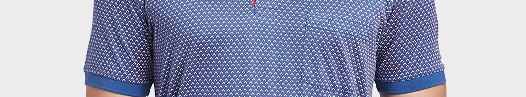 Buy ColorPlus Men Blue & White Printed Polo Collar T Shirt - Tshirts ...