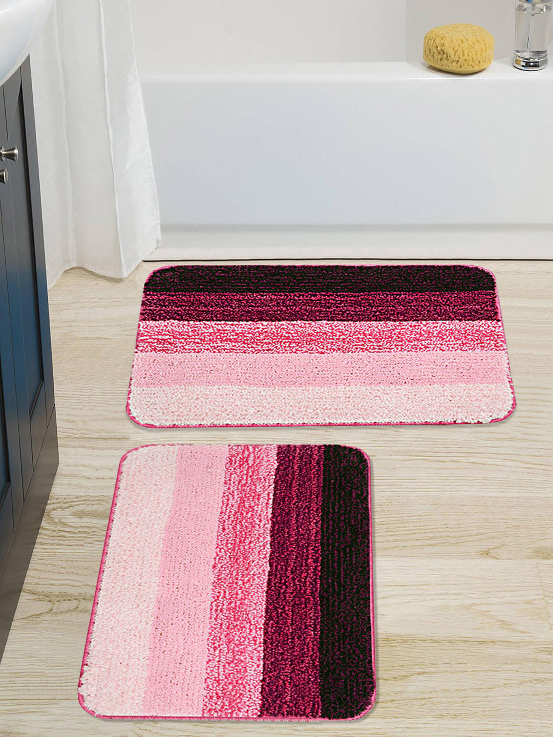 Buy Saral Home Set Of 2 Pink & Maroon Striped Anti Skid Bath Mats