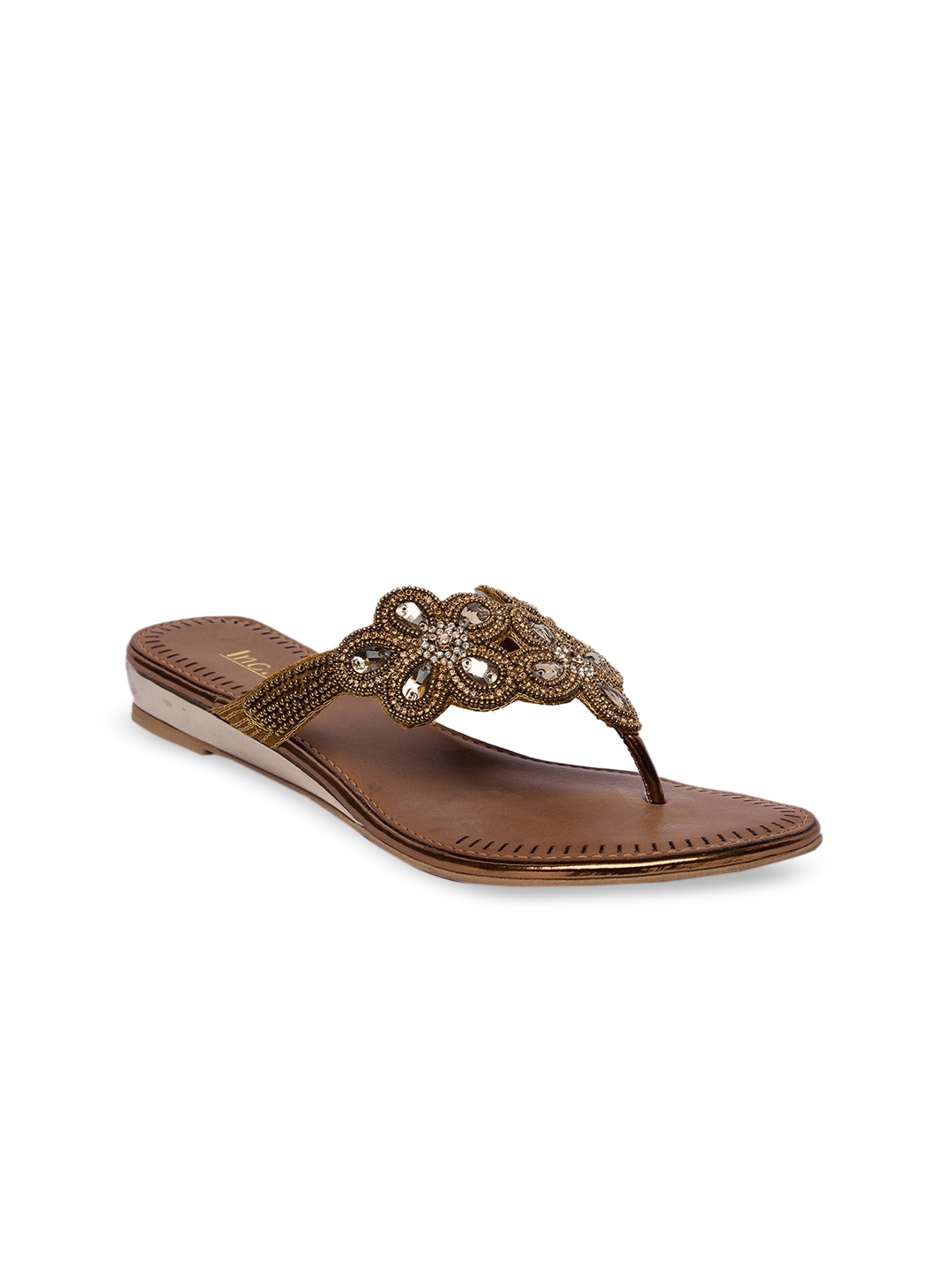 gold t strap flats