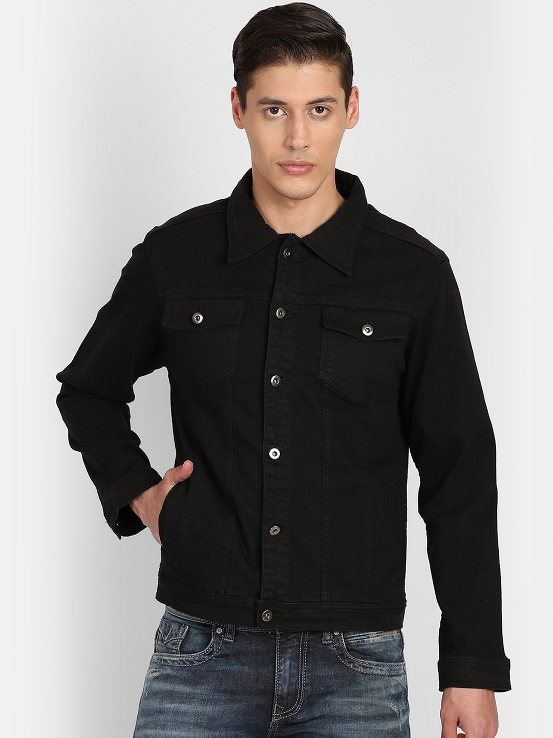 Buy PUNK Men Black Solid Lightweight Denim Jacket - Jackets for Men ...