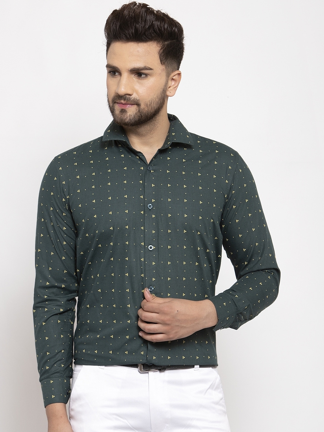 Buy JAINISH Men Green Smart Regular Fit Printed Formal Shirt - Shirts ...