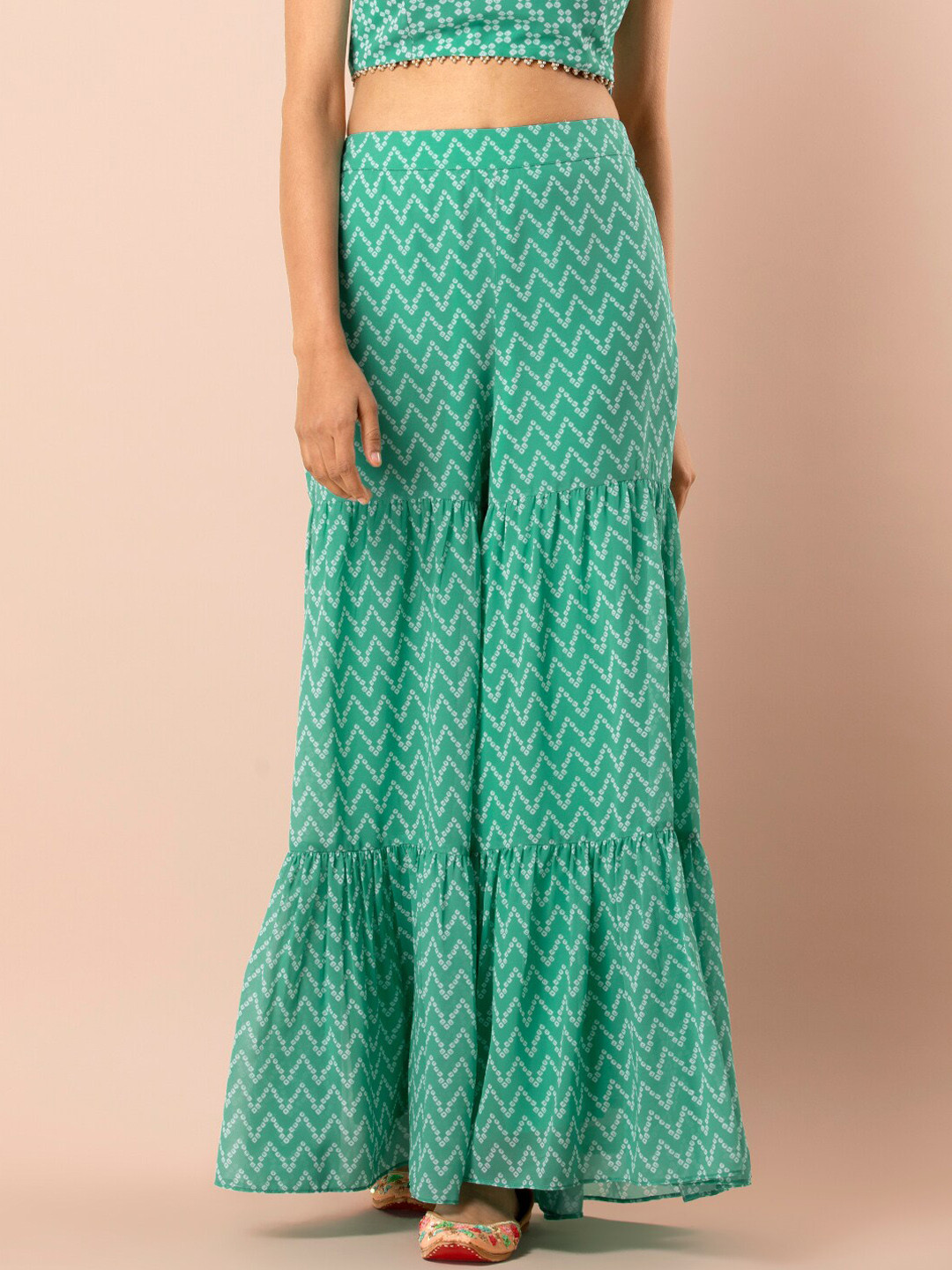 Bandhani Wraparound Pants In Lime Green