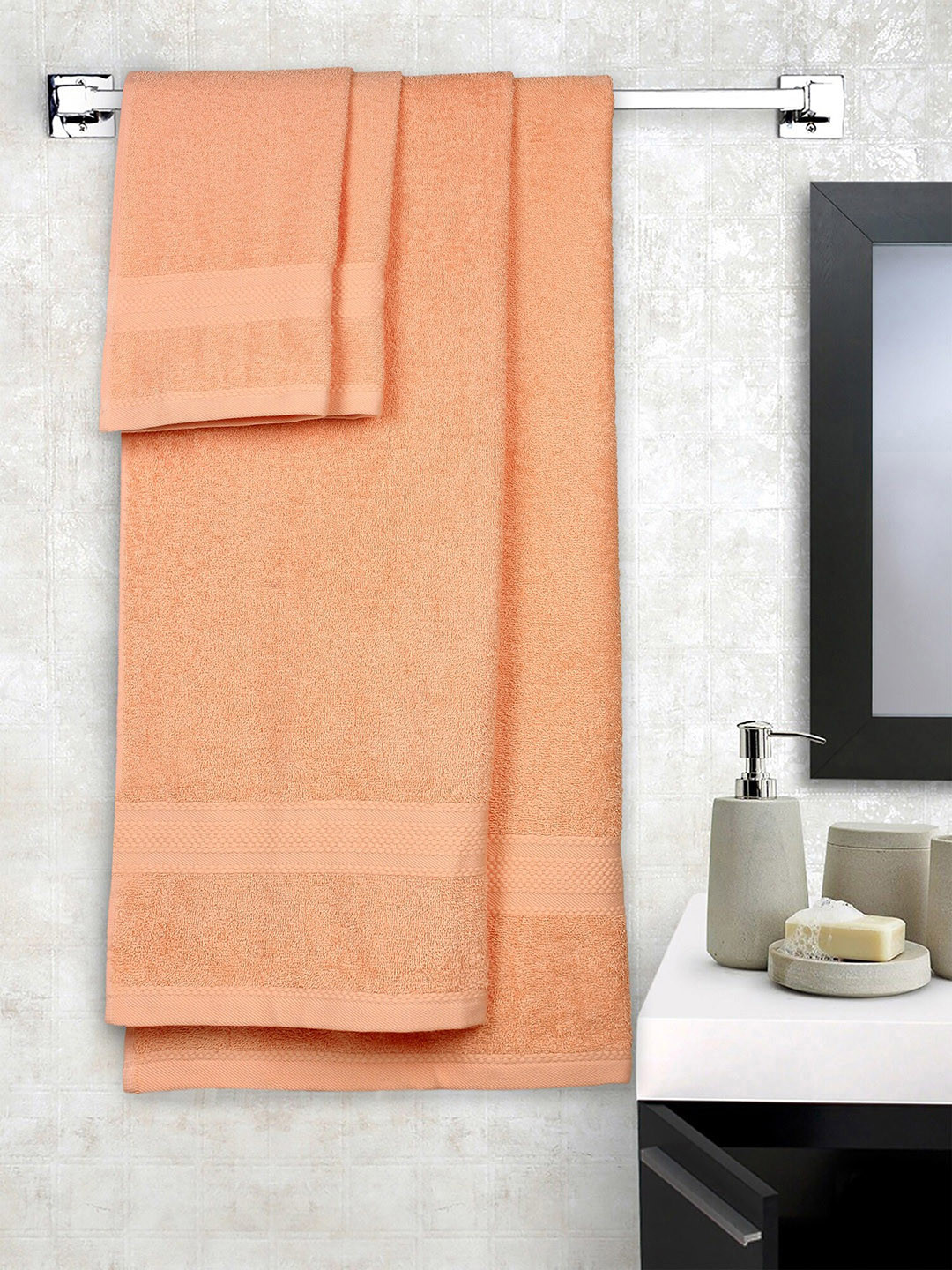 Buy Raymond Home Unisex Set Of 4 Peach Coloured Solid 450 GSM Towel Set