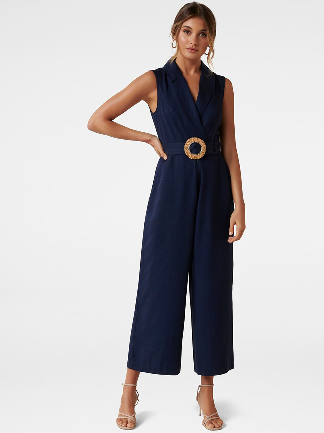Buy Forever New Women Navy Blue Solid Basic Jumpsuit - Jumpsuit for