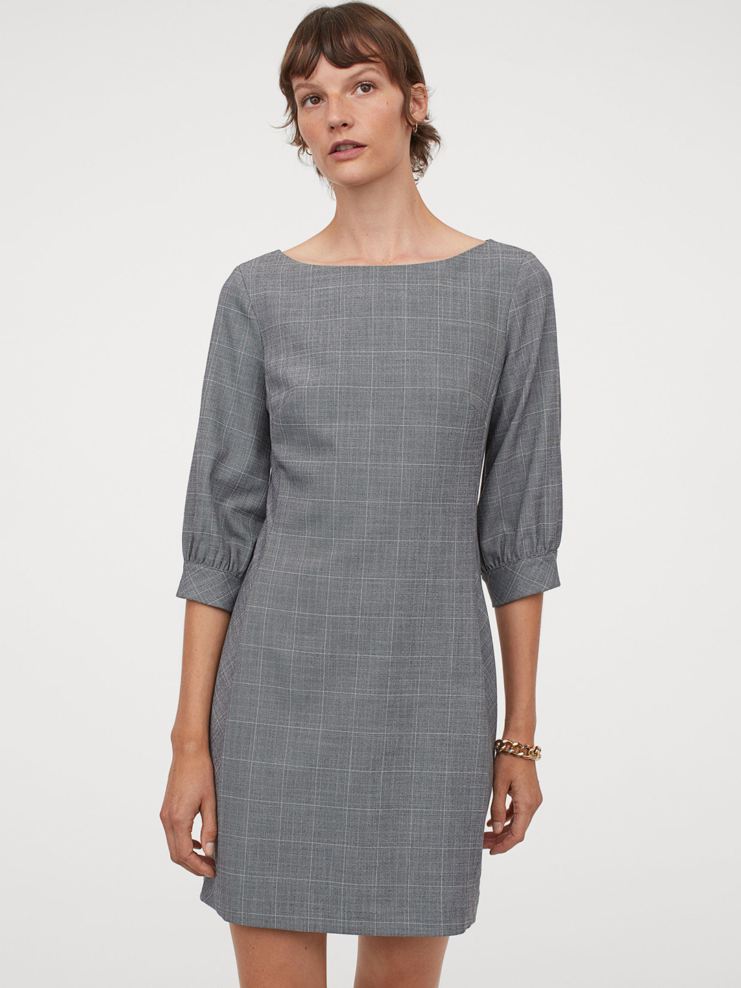 Buy H&M Women Grey Checked Fitted Dress Dresses for Women 12840938