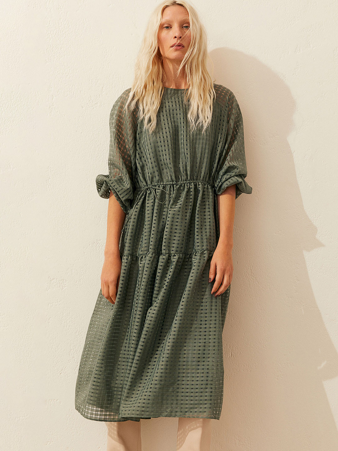 Buy H&M Women Olive Green Jacquard Weave Dress Dresses for Women