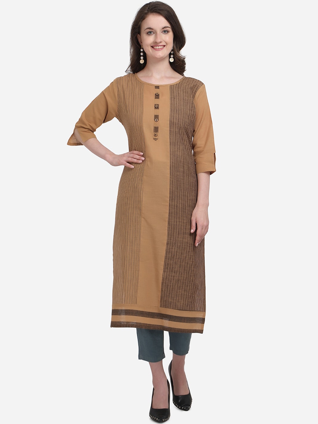 Buy Kvsfab Women Brown Embroidered Straight Kurta - Kurtas for Women ...