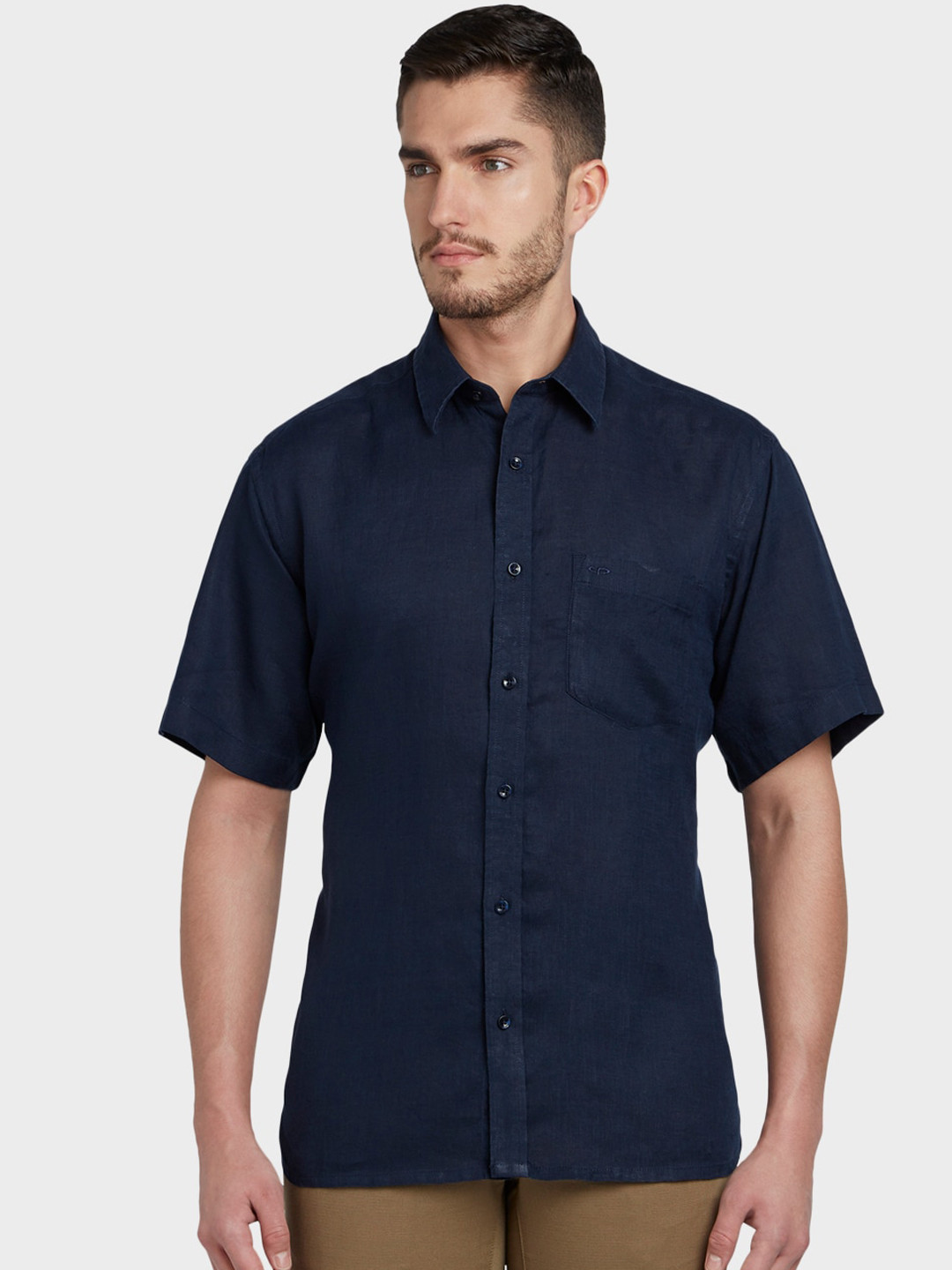 Buy ColorPlus Men Navy Blue Regular Fit Solid Casual Shirt - Shirts for ...