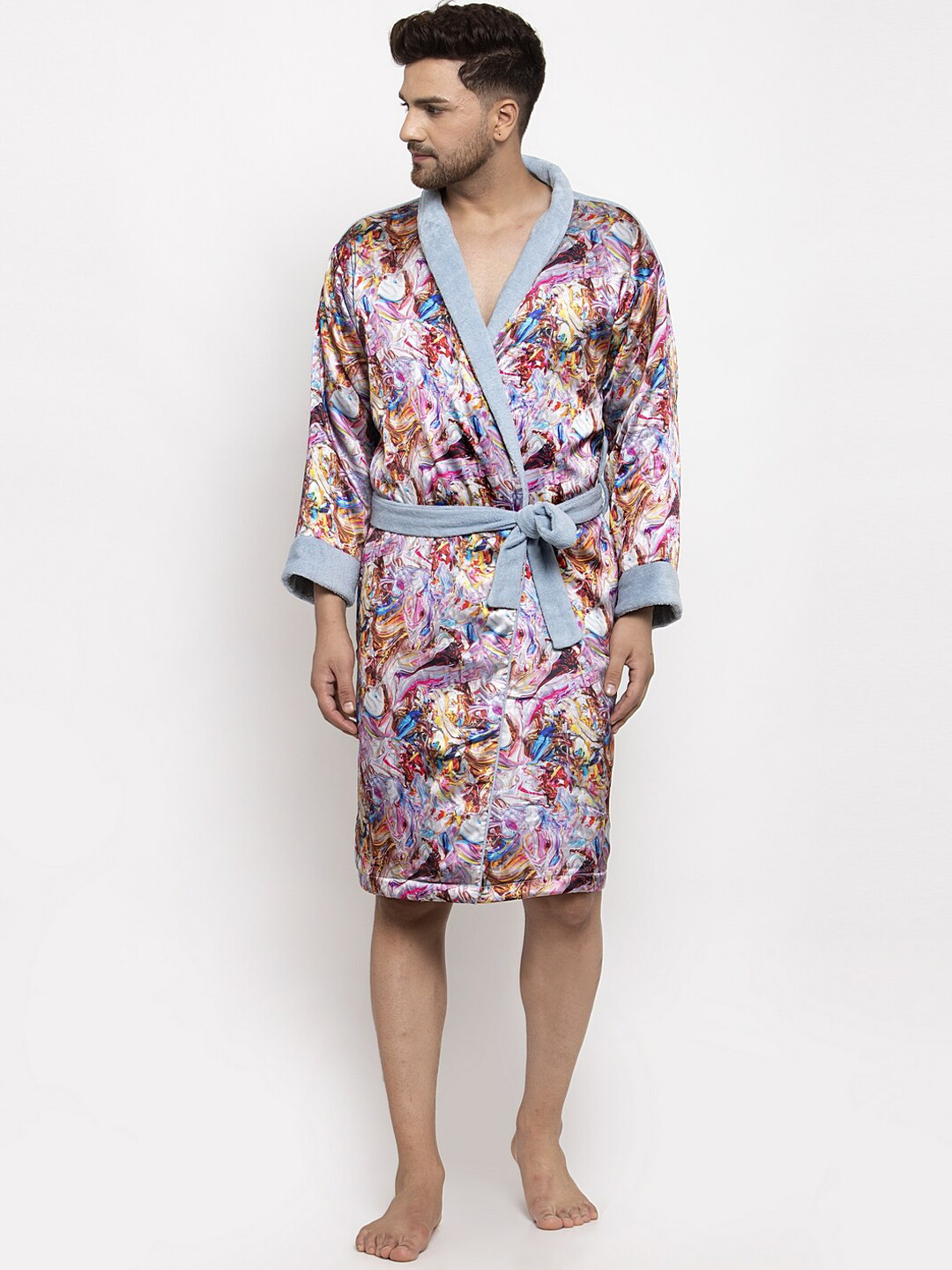 Buy DECOREALM Blue Printed Bathrobe Bath Robe for Unisex 12850498