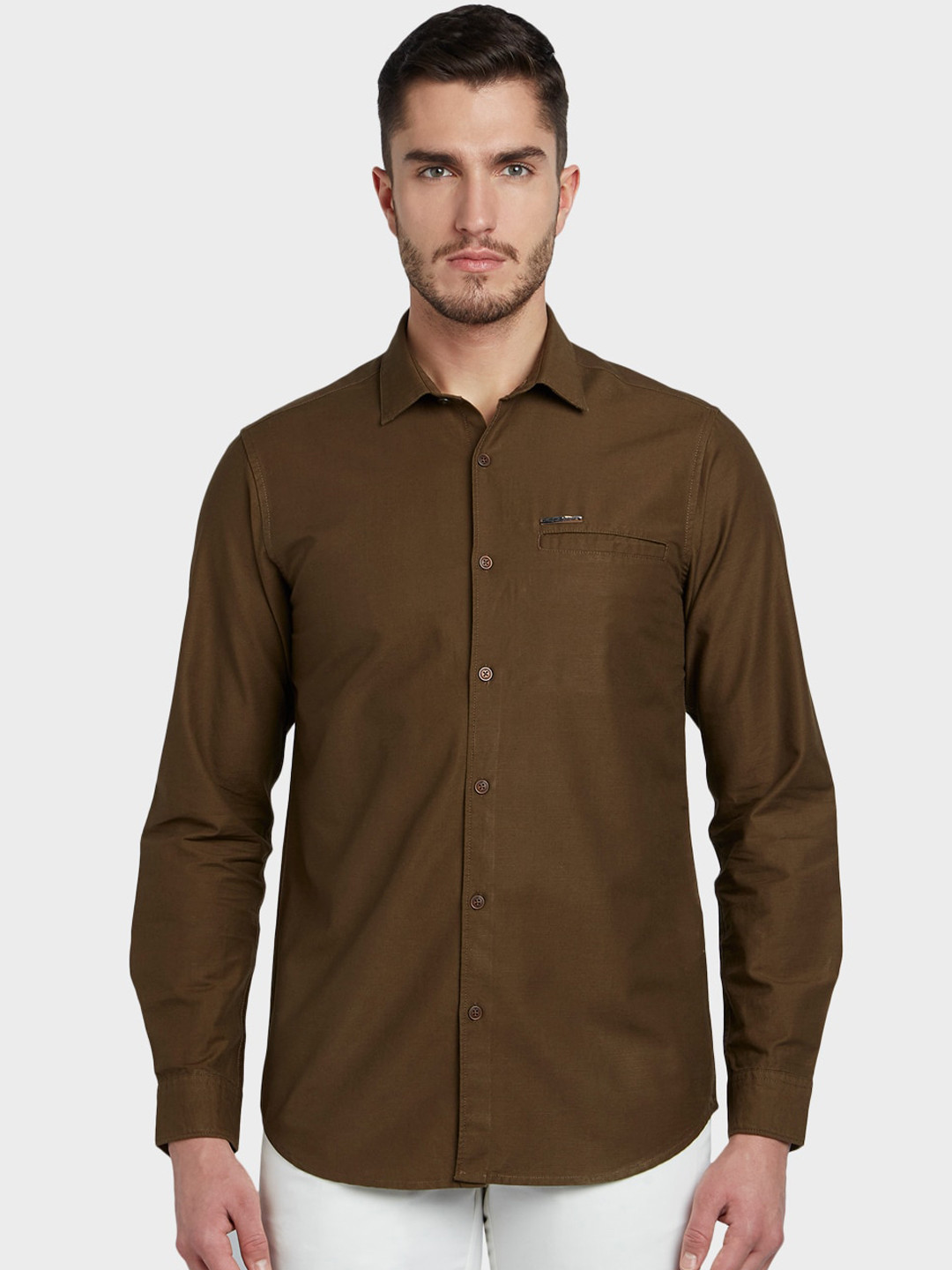 Buy ColorPlus Men Brown Regular Fit Solid Casual Shirt - Shirts for Men ...