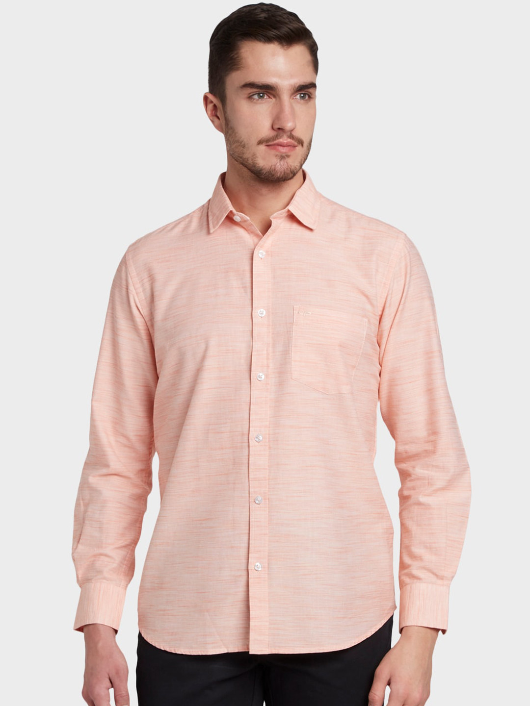 Buy ColorPlus Men Orange Tailored Fit Solid Casual Shirt - Shirts for ...