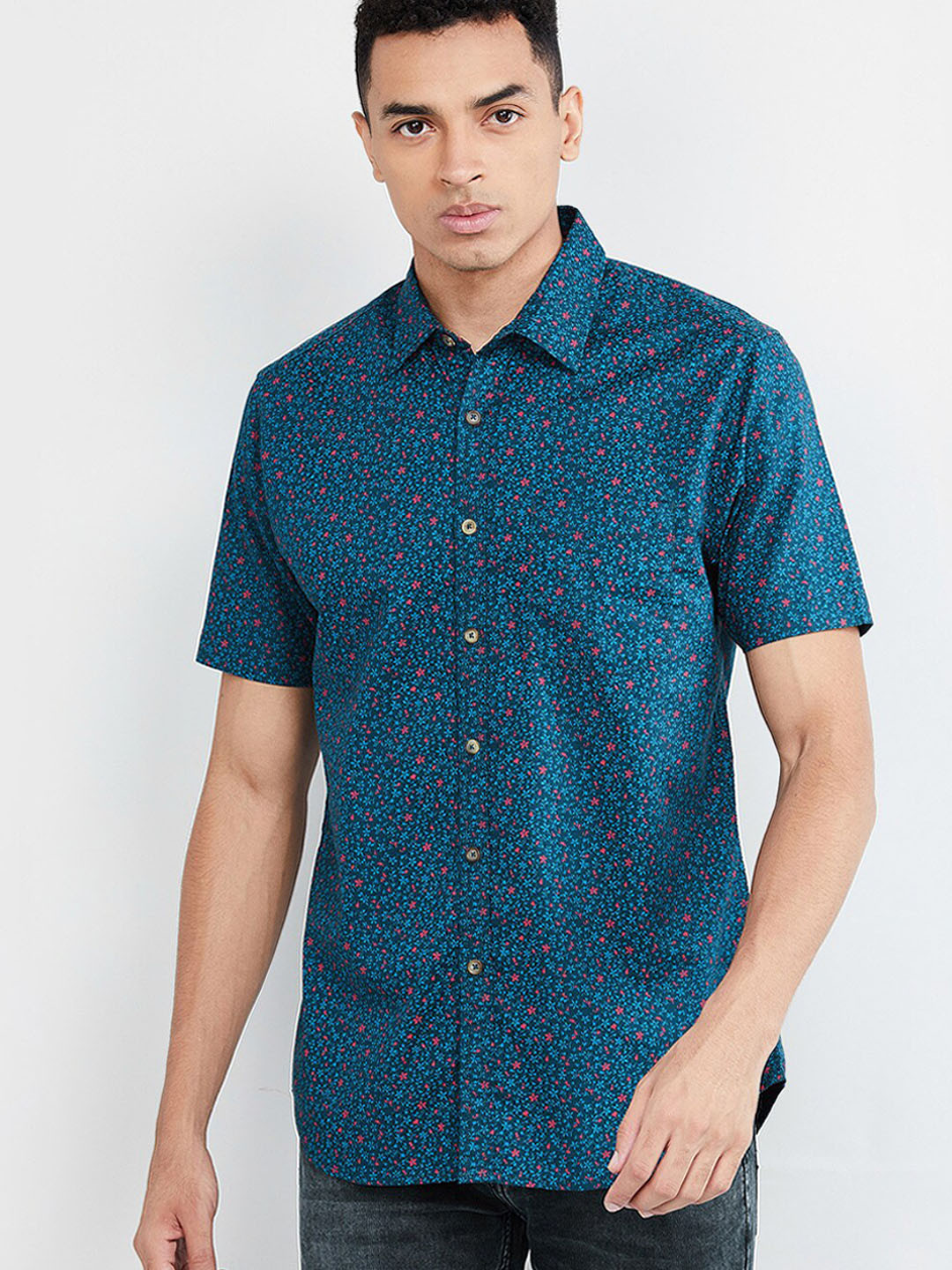 Buy Max Men Blue & Pink Regular Fit Printed Casual Shirt Shirts for