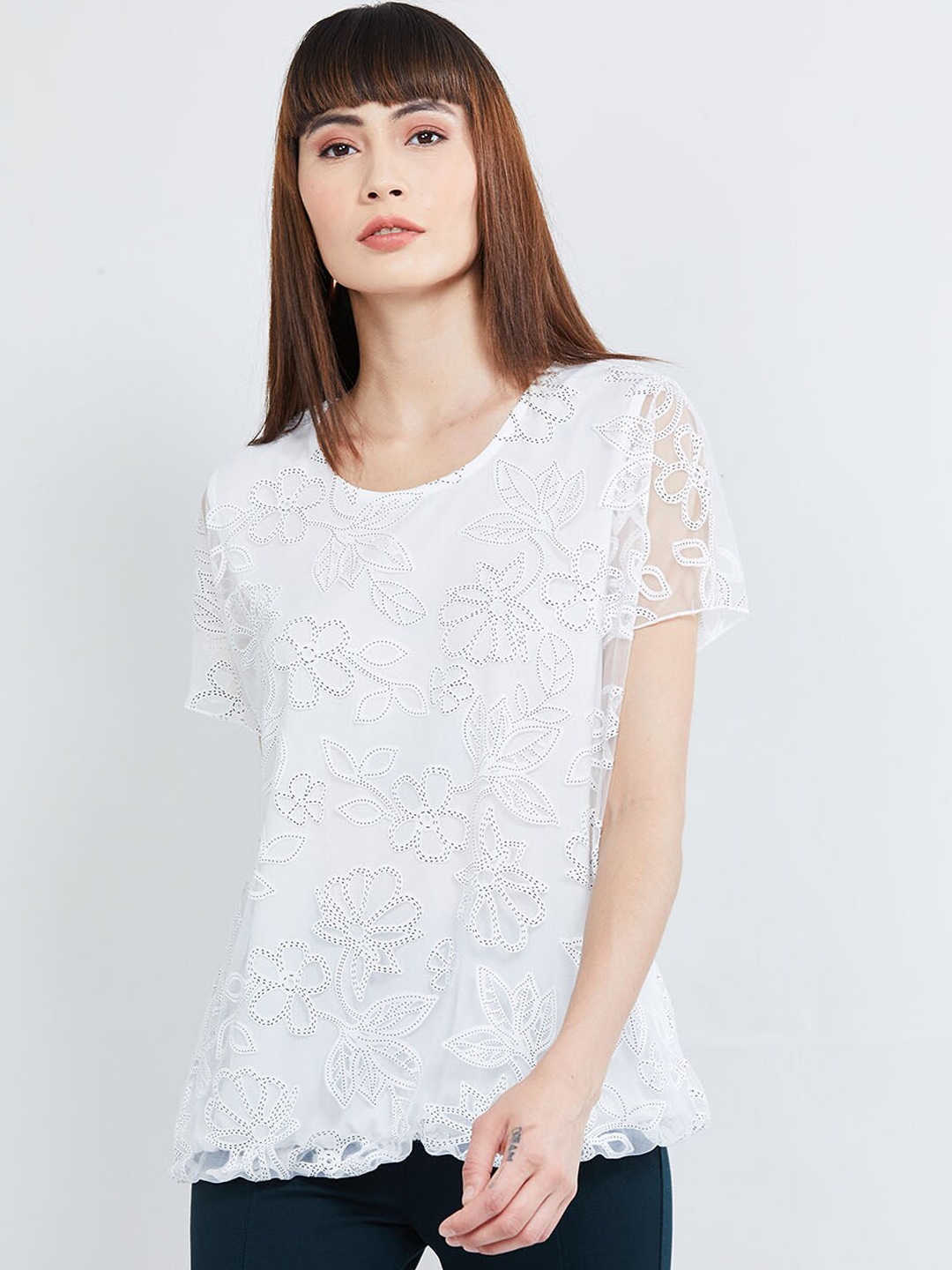 Buy Max Women White Self Design Top - Tops for Women 12642026 | Myntra