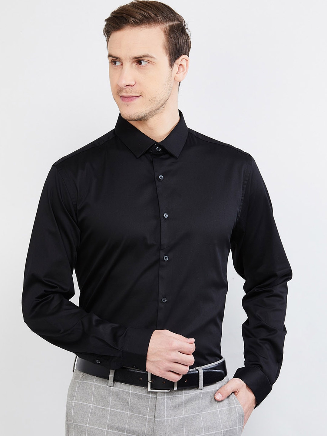 Buy Max Men Black Slim Fit Solid Formal Shirt - Shirts for Men 12644618 ...