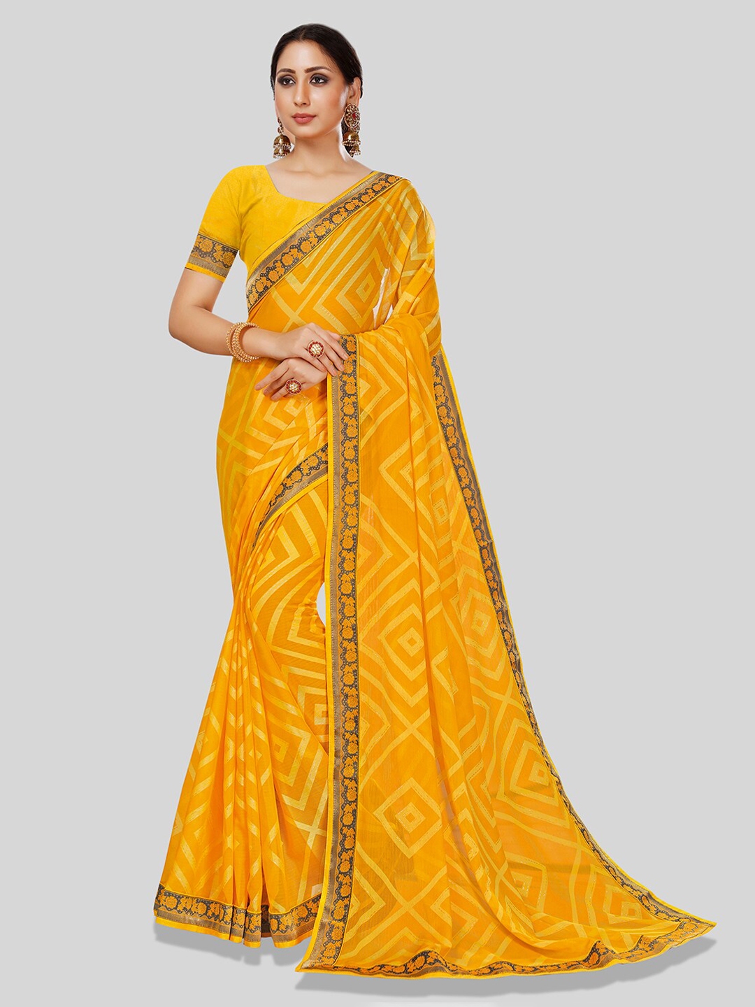 Buy Pothys Yellow Printed Brasso Saree Sarees For Women 12864066 Myntra