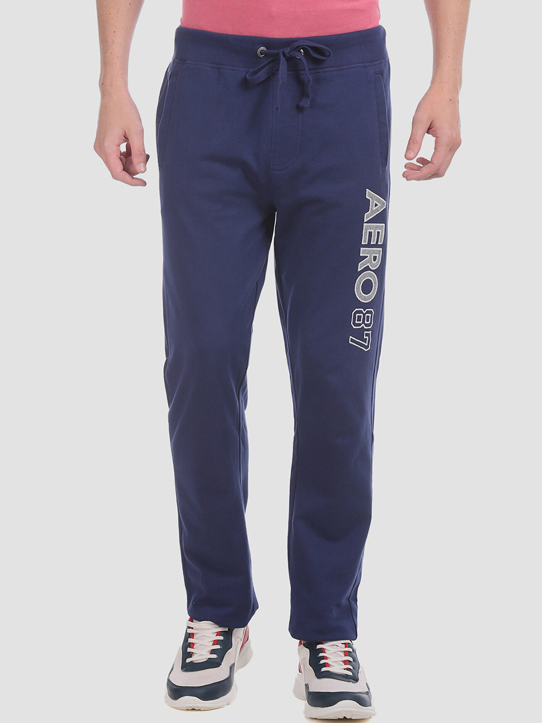 Buy Aeropostale Men Navy Blue & Grey Solid Brand Applique Straight Fit