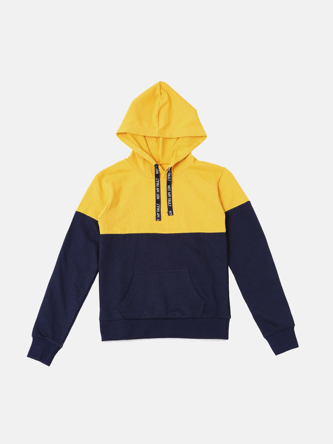 Buy NOT Kids Yellow & Navy Blue Colourblocked Hooded Sweatshirt