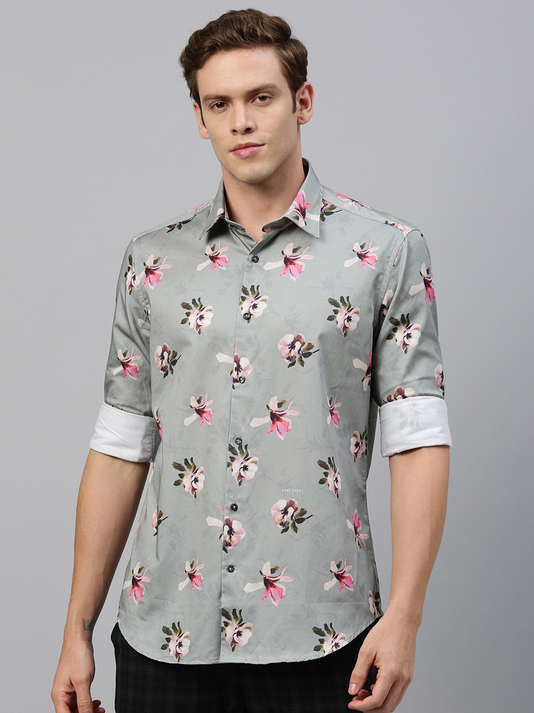 Buy RARE RABBIT Men Green & Pink Regular Fit Floral Print Casual Shirt ...