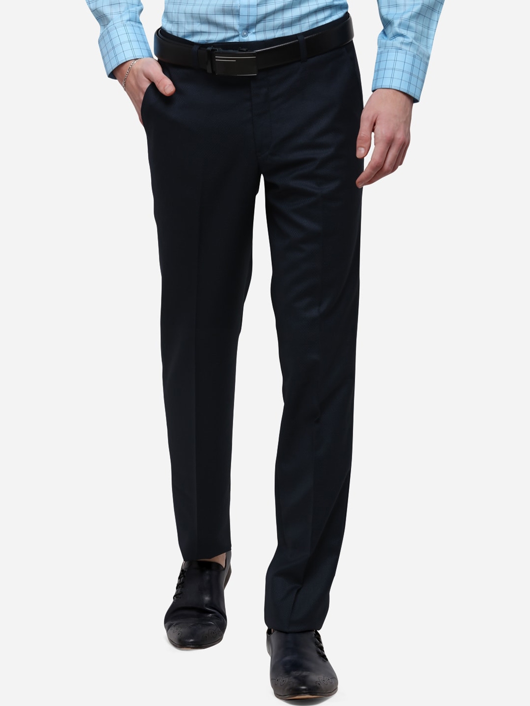 Buy METAL Men Navy Blue Slim Fit Solid Formal Trousers - Trousers for ...
