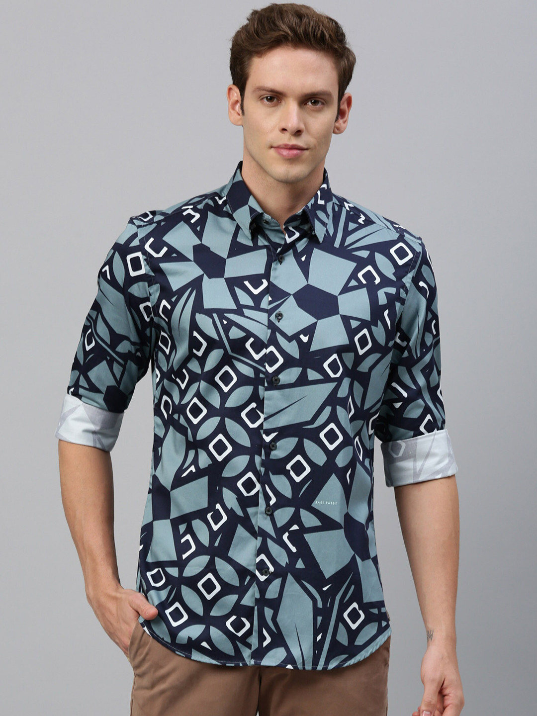 Buy RARE RABBIT Men Blue Regular Fit Printed Casual Shirt - Shirts for ...