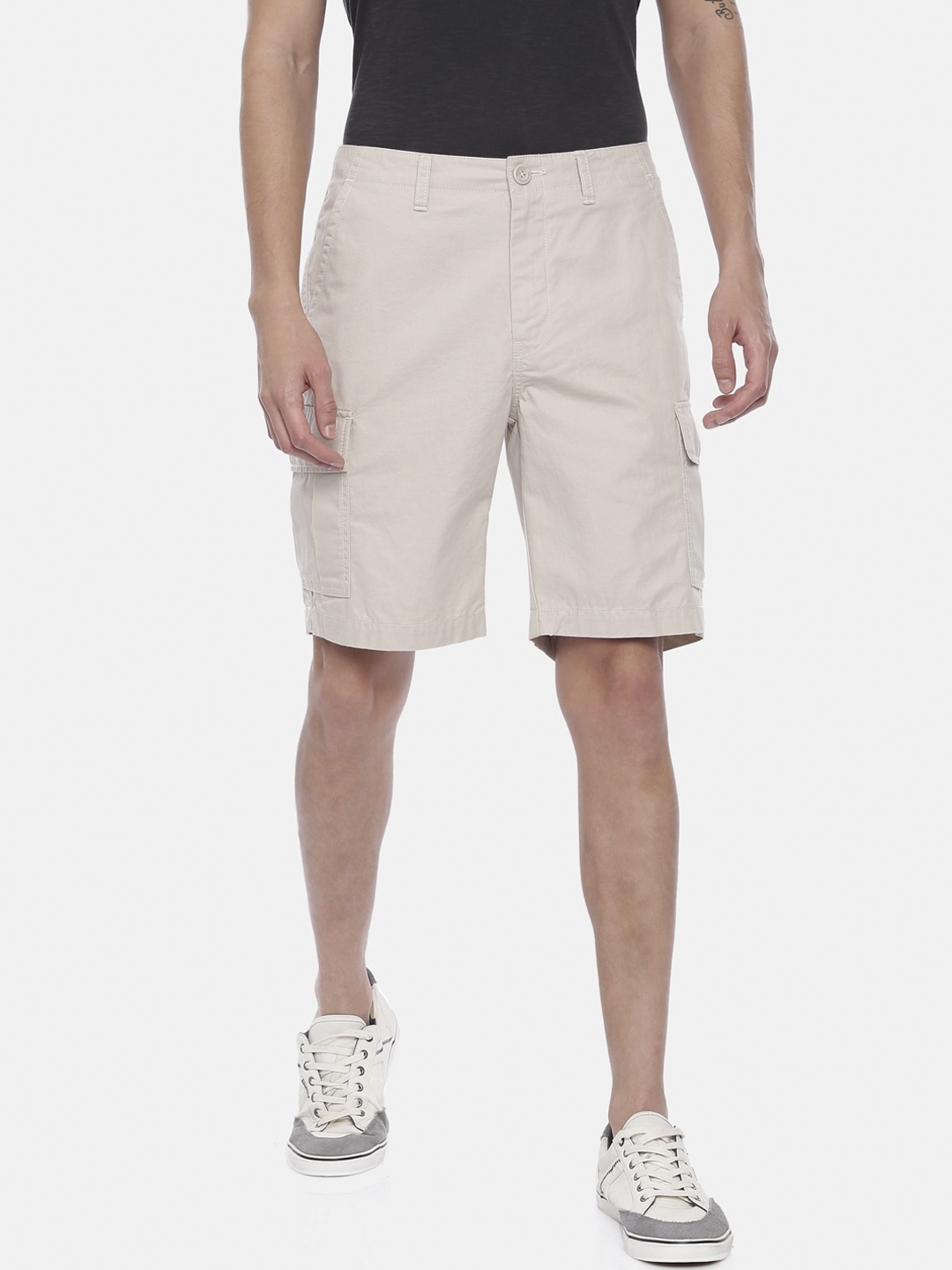 Buy Breakbounce Men Cream Solid Regular Fit Cargo Shorts - Shorts for ...