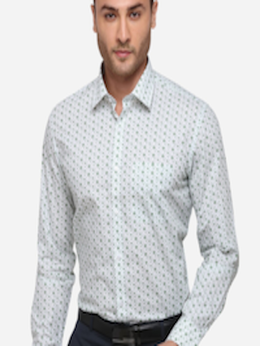 Buy Greenfibre Men White & Green Slim Fit Printed Formal Shirt - Shirts ...