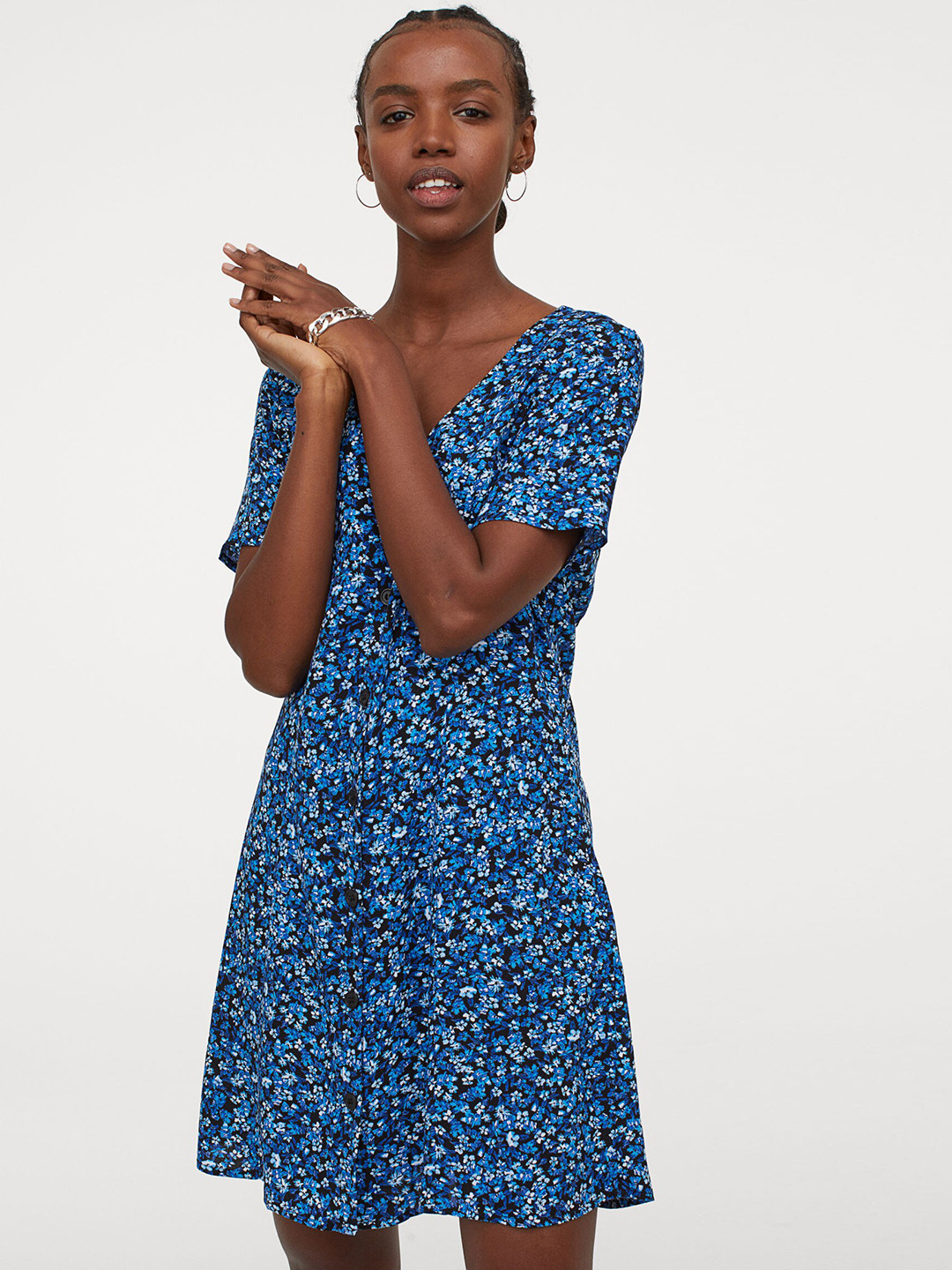 Buy H&M Women Blue Button Front Dress Dresses for Women 12674602 Myntra