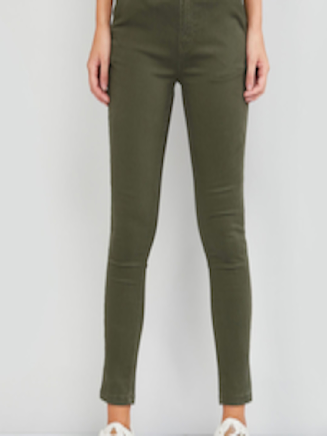 Buy Max Women Olive Green Slim Fit Solid Regular Trousers - Trousers ...
