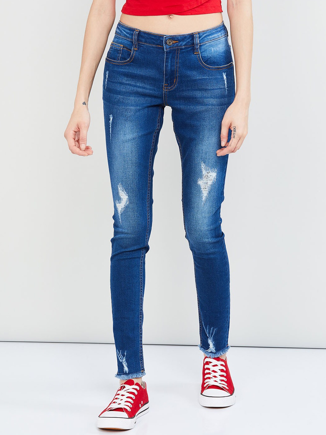 Buy Max Women Blue Skinny Fit Mid Rise Mildly Distressed Jeans - Jeans ...