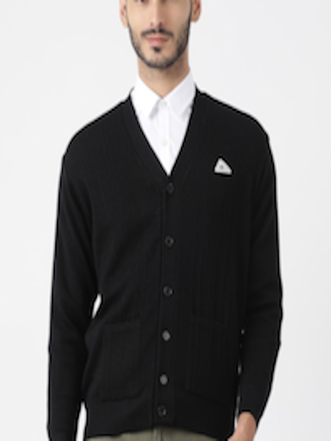 Buy Monte Carlo Men Black Self Design Woolen Cardigan Sweater ...