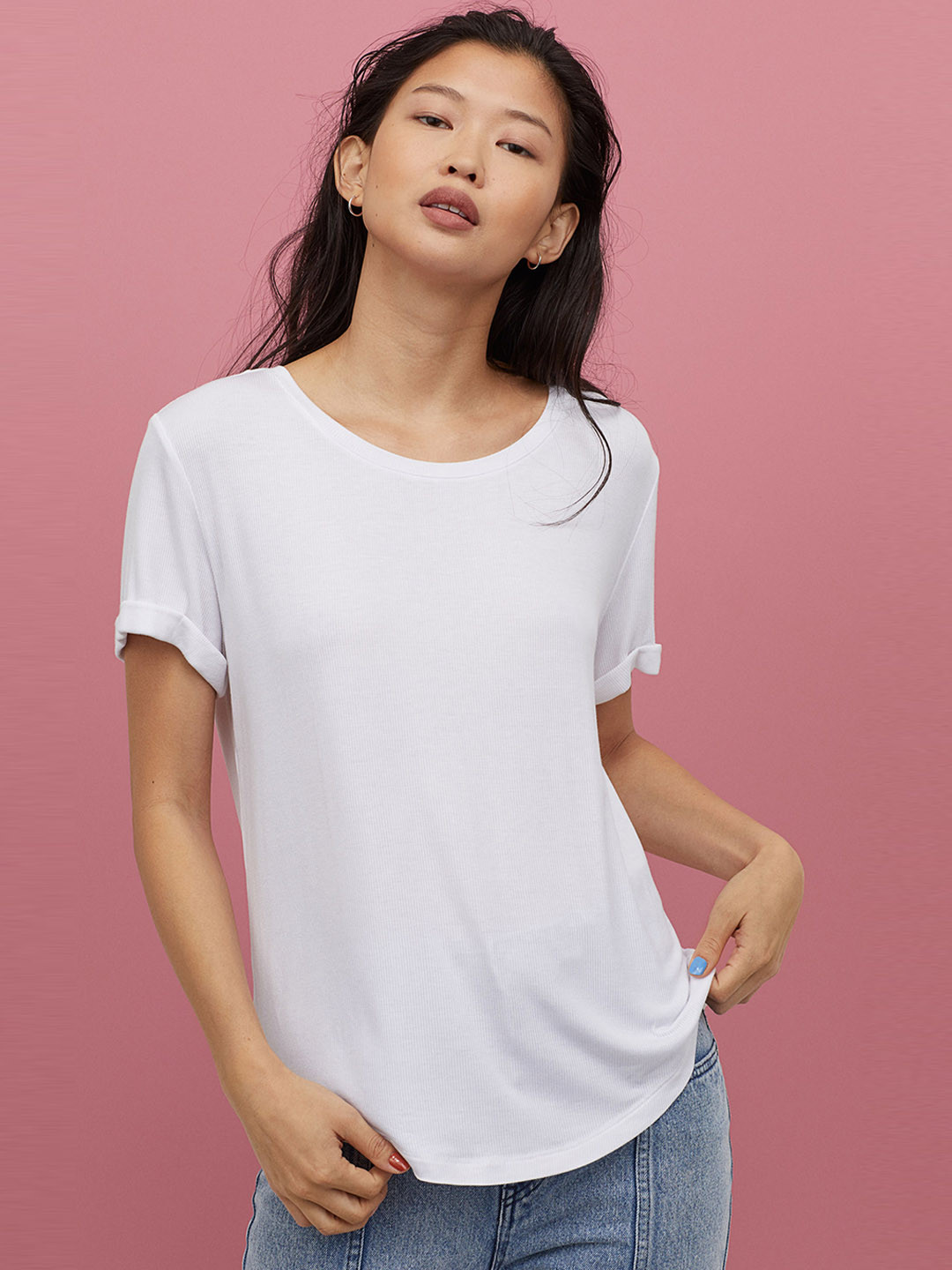 Buy H&M Women White Solid Round Necked T Shirt Tshirts for Women