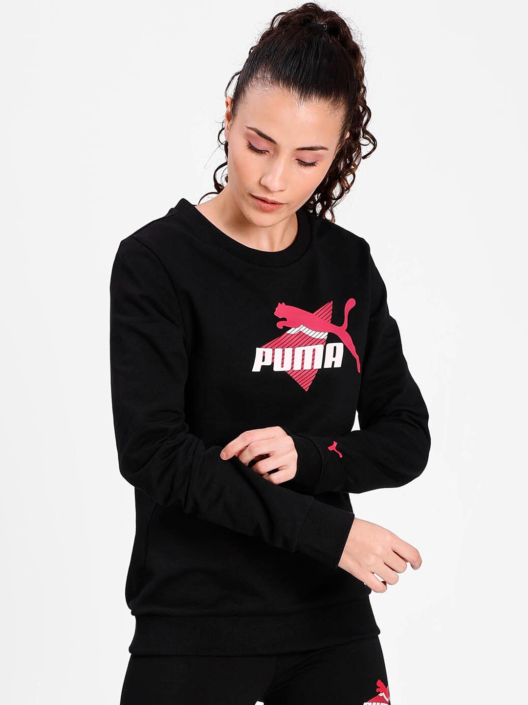 Buy Puma Women Black Printed Pullover Sweater - Sweaters for Women ...